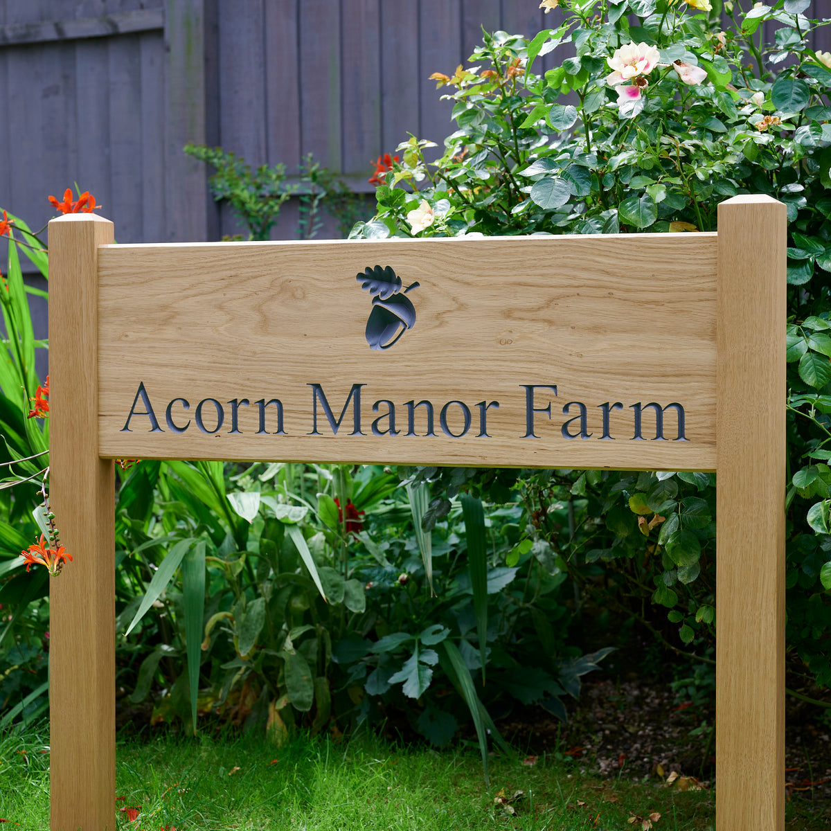 House Sign With Double Morticed Posts The Engraved Oak Company house-sign-with-double-morticed-posts-the-engraved-oak-company