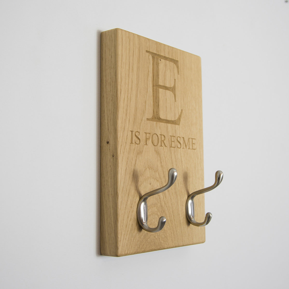 Childrens coat hooks Personalised The Engraved Oak Company