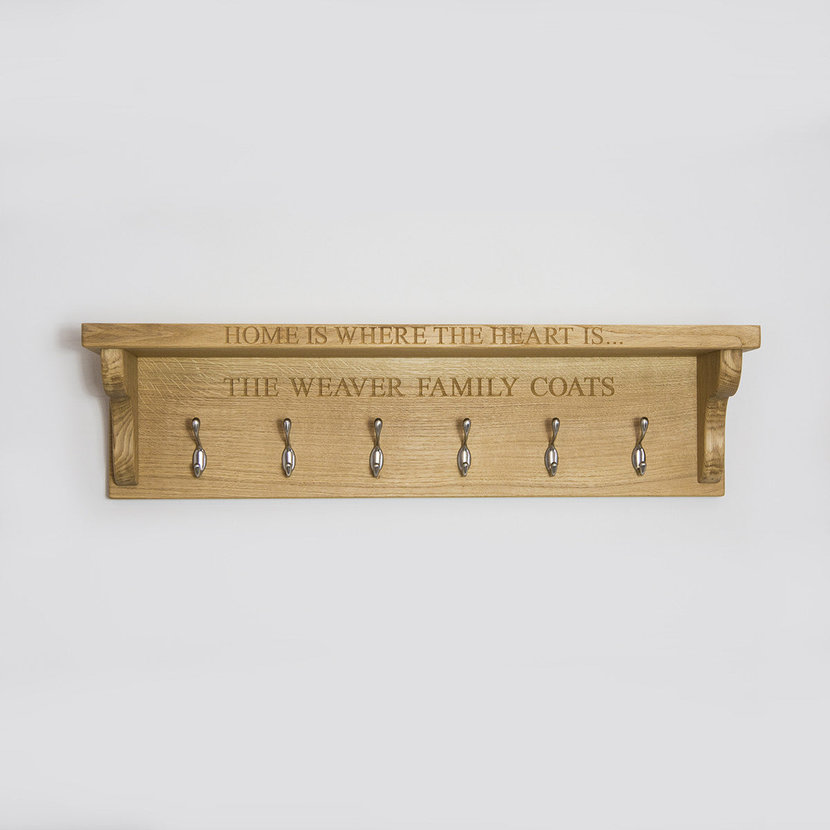 Wall mounted coat rack with shelf | Personalised | The Engraved Oak Company