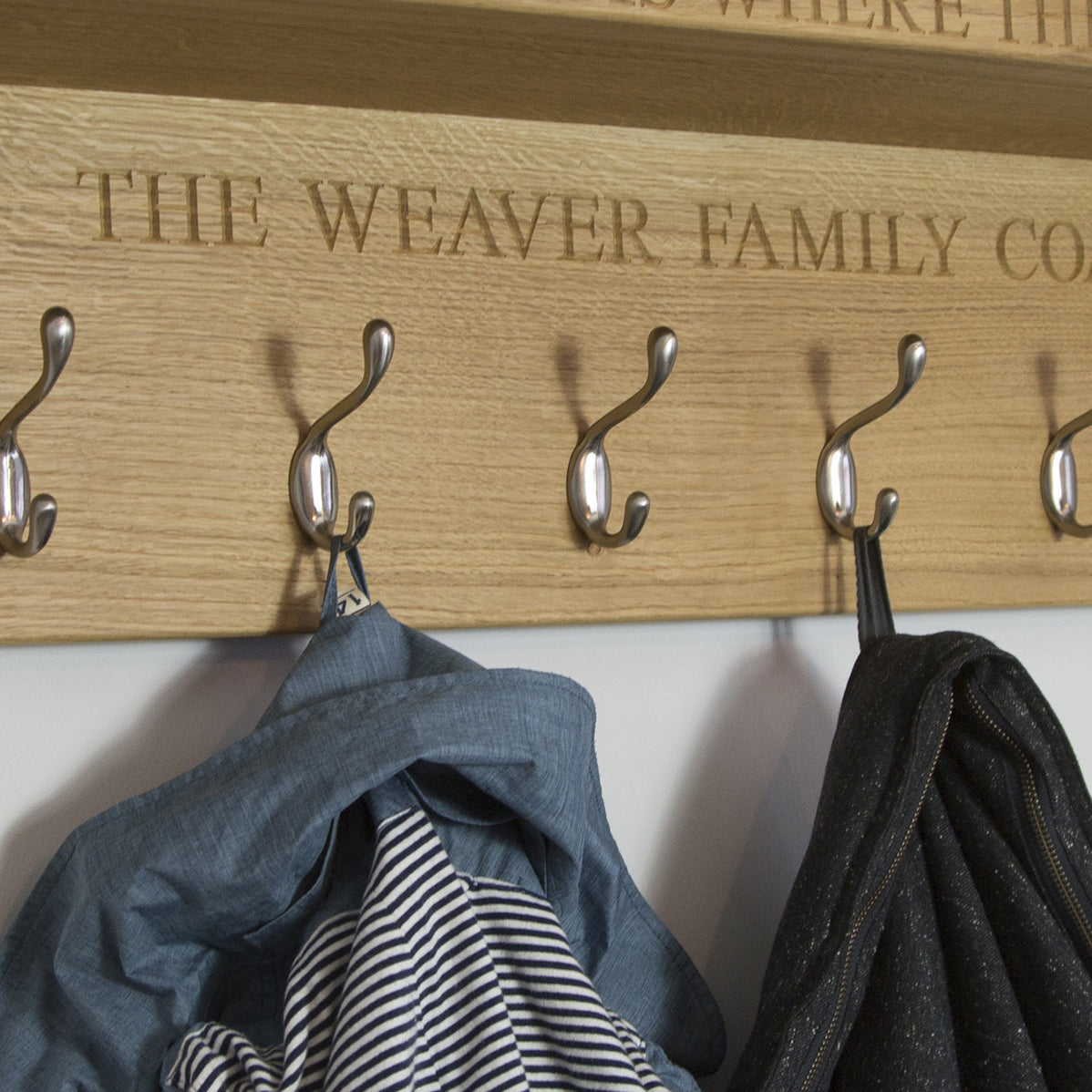 Customized Coat Racks Wall mounted coat rack with shelf | Personalised | The Engraved Oak Company