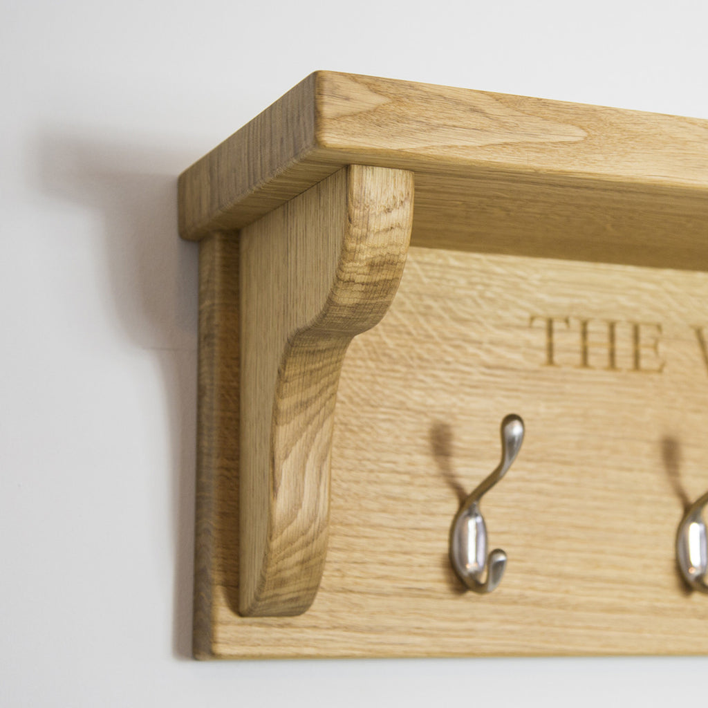 Wall mounted coat rack with shelf Personalised The Engraved