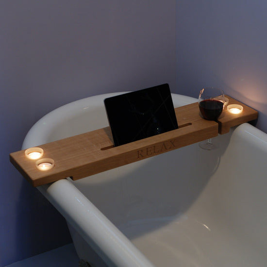 wooden bath caddy